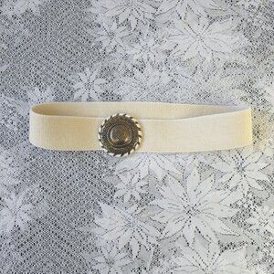 Vintage Ivory Stretch Belt with Antique Silver Decorative Metal Buckle